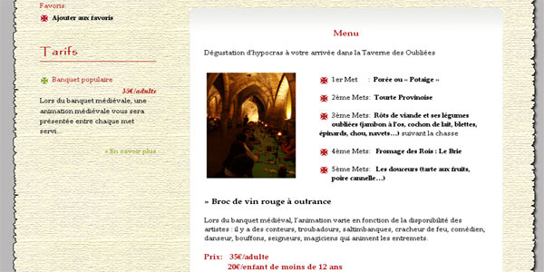 droulement du menu site